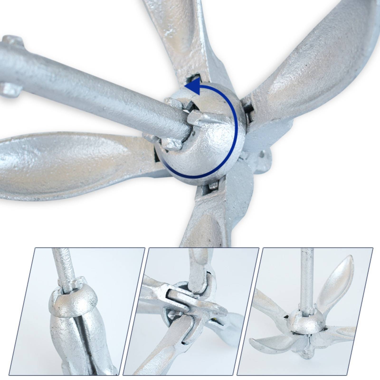 Fishing Boat Anchor - 1.5 kg ボートアンカーロープセット 省スペース設計 折りたたみ式スチールアンカー マリン用品